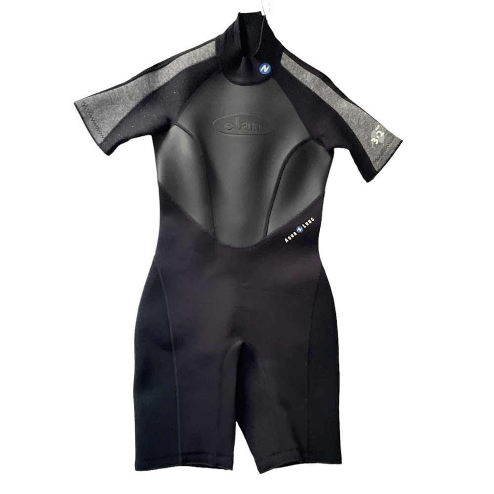 Aqua Lung Wet Suit Womens Sz 10 Black Scuba Diving short Sleeve, 3.2MM, Black